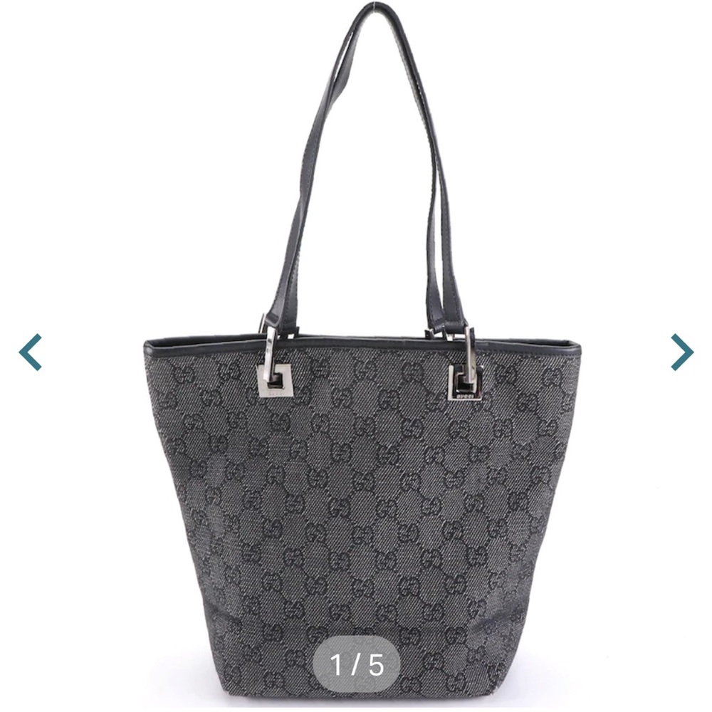 Gucci Black GG Denim and Leather Trim Small Tote Bag